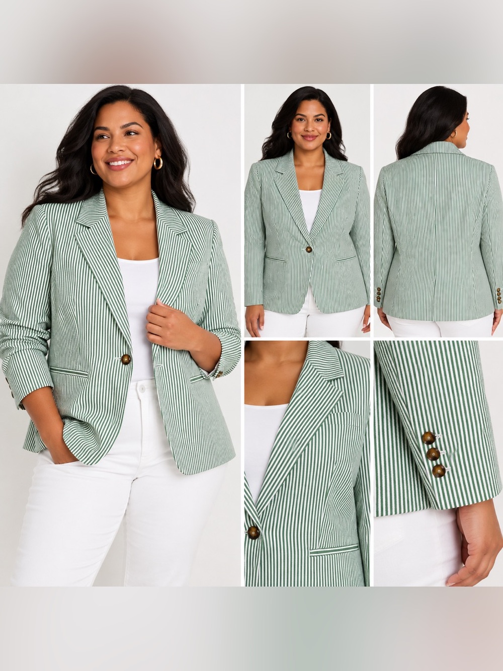 NWT Free Assembly Green White Stripe Blazer XL 16-18 Cotton